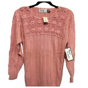 NWT Vintage Western Connection Crochet Knit Sweater M Retro Pink Cottage Prairie
